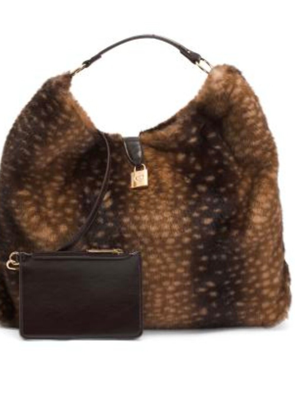 Betsey Johnson Faux Fur Brown Hobo Tote with Pouch NWT